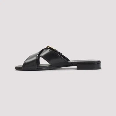 Prada Leather Crisscross Slides With Buckle Shoes In Black