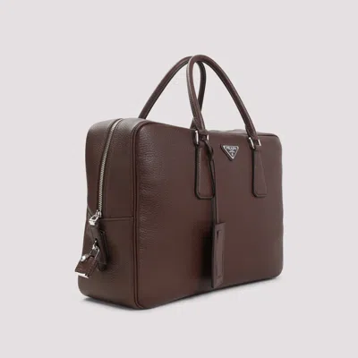 Prada Grained Leather Tote Bag In Brown