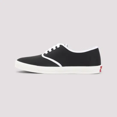 Prada Lace Up Sneakers Contrast Trim Rubber Sole In Black