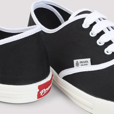 Prada Lace Up Sneakers Contrast Trim Rubber Sole In Black