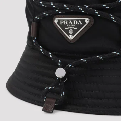 Prada Triangle Logo Drawstring Bucket Hat In Black