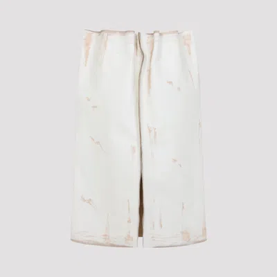 Prada White Leather Skirt In White