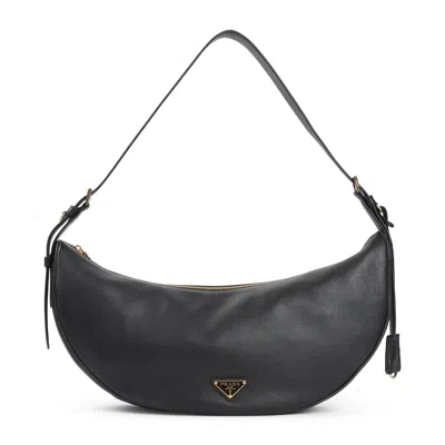 Prada Large Crescent Leather Crossbody Handbag In Black