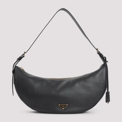 Prada Large Crescent Leather Crossbody Handbag In Black