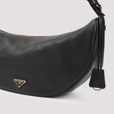 Prada Large Crescent Leather Crossbody Handbag In Black