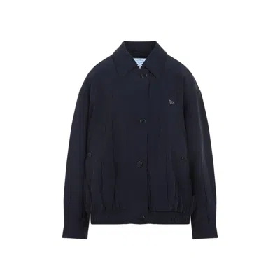 Prada Silk Zip-up Jacket With Triangle-logo In Blue