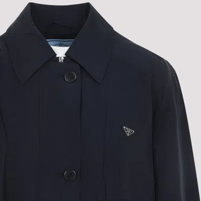 Prada Silk Zip-up Jacket With Triangle-logo In Blue