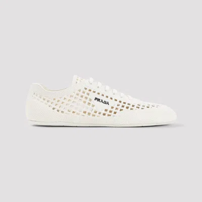 Prada Collapse Crochet Knit Low-top Sneakers In Neutral