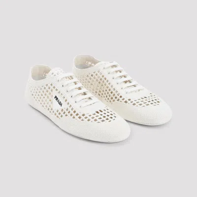 Prada Collapse Crochet Knit Low-top Sneakers In Neutral