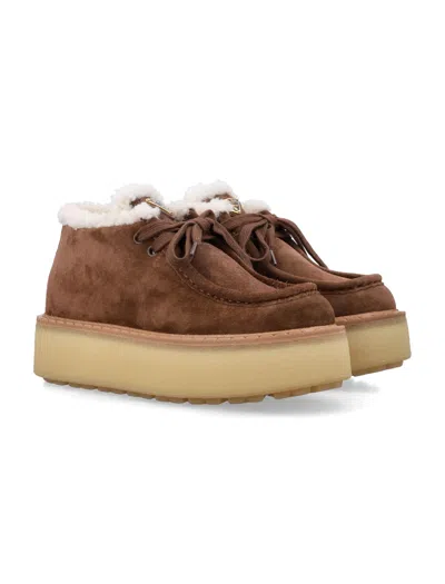 Prada Suede Chukka Boots With Shearling Lining And 5 Cm Sole Height In Brown
