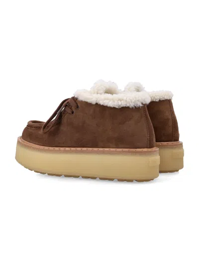 Prada Suede Chukka Boots With Shearling Lining And 5 Cm Sole Height In Brown