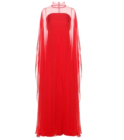 Valentino Cape-back Silk-chiffon Gown In Red