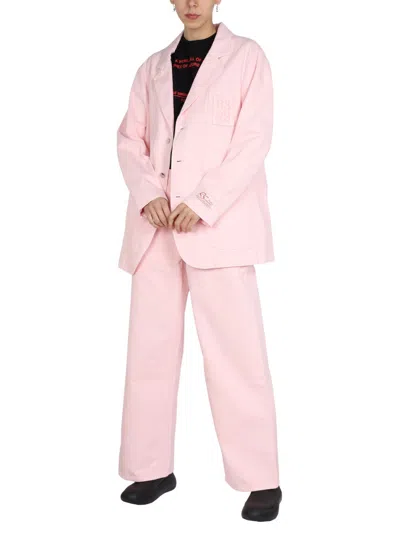 Raf Simons Logo Patch Notched Lapel Jacket For Women In Pink