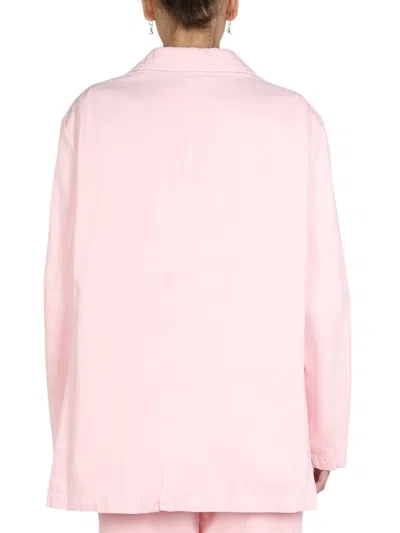 Raf Simons Logo Patch Notched Lapel Jacket For Women In Pink