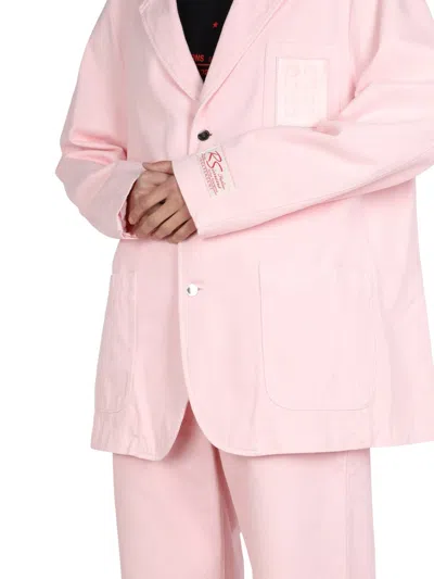Raf Simons Logo Patch Notched Lapel Jacket For Women In Pink
