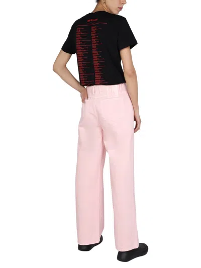 Raf Simons Wide Leg Pants With Front Button Closure And Belt In Pink