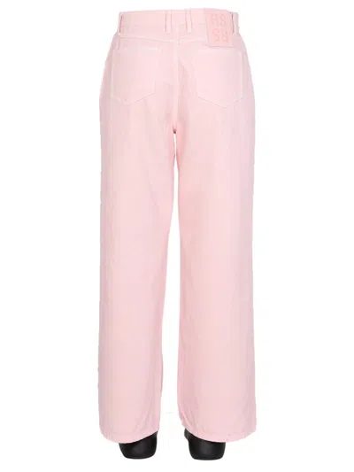 Raf Simons Wide Leg Pants With Front Button Closure And Belt In Pink