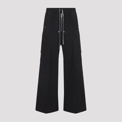 Rick Owens Heizer Belas Wide-leg Cotton-blend Poplin Drawstring Cargo Trousers In Black