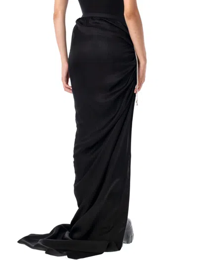 Rick Owens Draped Drawstring Maxi Ruched Side Slit In Black