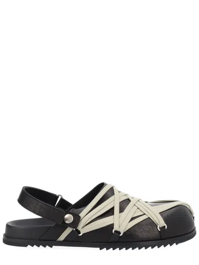 Rick Owens Megalace Mule Granola Black Leather Sandals