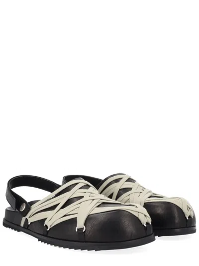 Rick Owens Megalace Mule Granola Black Leather Sandals