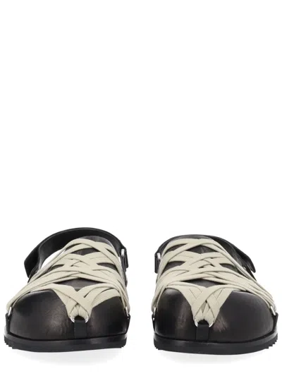 Rick Owens Megalace Mule Granola Black Leather Sandals