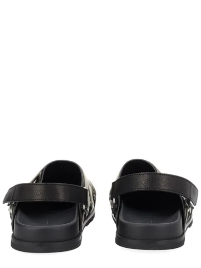 Rick Owens Megalace Mule Granola Black Leather Sandals