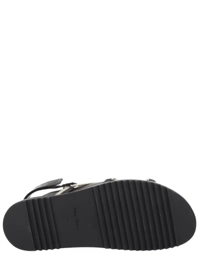 Rick Owens Megalace Mule Granola Black Leather Sandals