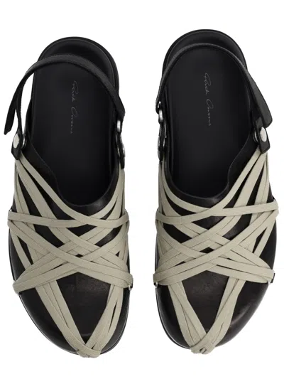 Rick Owens Megalace Mule Granola Black Leather Sandals