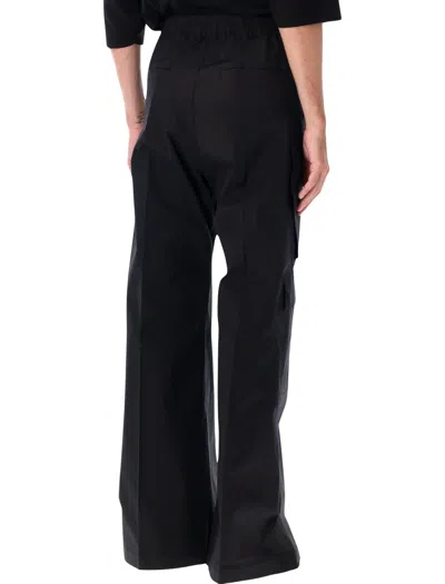 Rick Owens Heizer Belas Wide-leg Cotton-blend Poplin Drawstring Cargo Trousers In Black