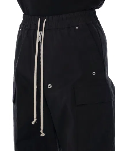 Rick Owens Heizer Belas Wide-leg Cotton-blend Poplin Drawstring Cargo Trousers In Black
