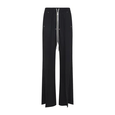 Rick Owens Heizer Belas Wide-leg Cotton-blend Poplin Drawstring Cargo Trousers In Black