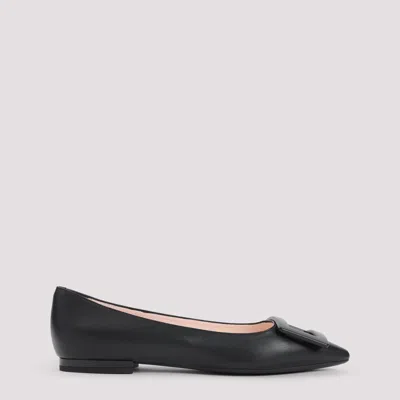 Roger Vivier Buckle-plaque Leather Ballet Flats With Pointed Toe In Black