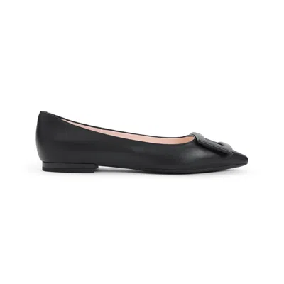 Roger Vivier Buckle-plaque Leather Ballet Flats With Pointed Toe In Black