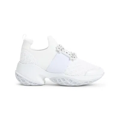Roger Vivier Viv' Run White Trainers In Technical Fabric With Rhinestone Buckle In Bianco