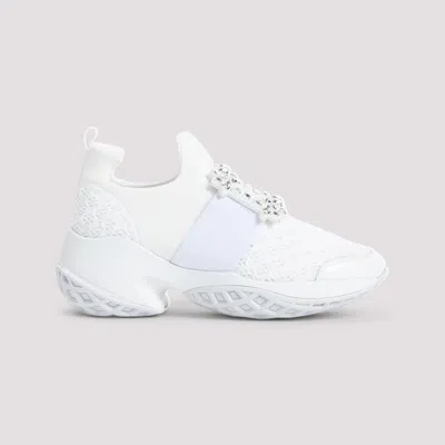 Roger Vivier Viv' Run White Trainers In Technical Fabric With Rhinestone Buckle In Bianco
