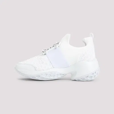 Roger Vivier Viv' Run White Trainers In Technical Fabric With Rhinestone Buckle In Bianco