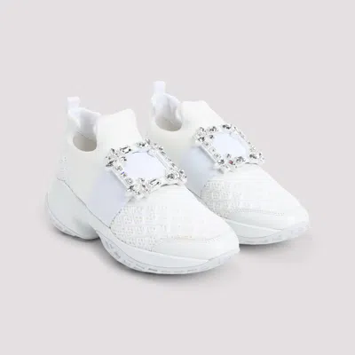 Roger Vivier Viv' Run White Trainers In Technical Fabric With Rhinestone Buckle In Bianco