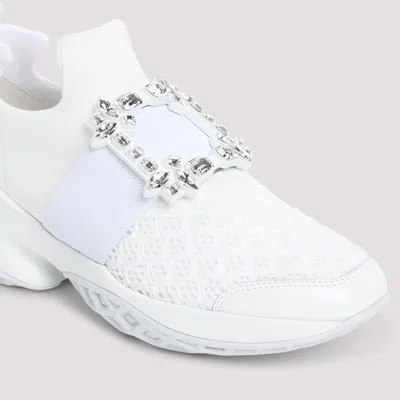 Roger Vivier Viv' Run White Trainers In Technical Fabric With Rhinestone Buckle In Bianco