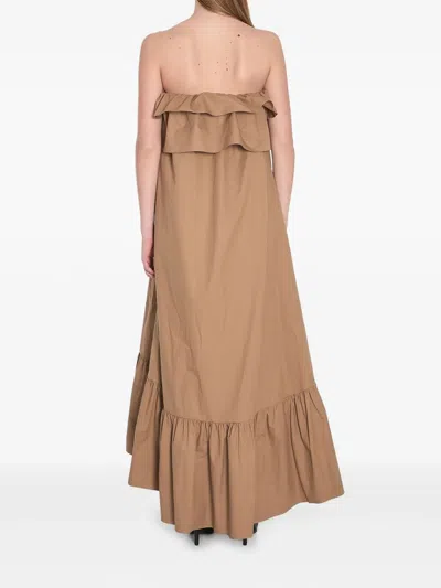Saint Laurent Beige Cotton Serge Ruffled Dress In Brown