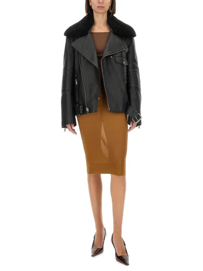 Saint Laurent Leather Biker Jacket In Black