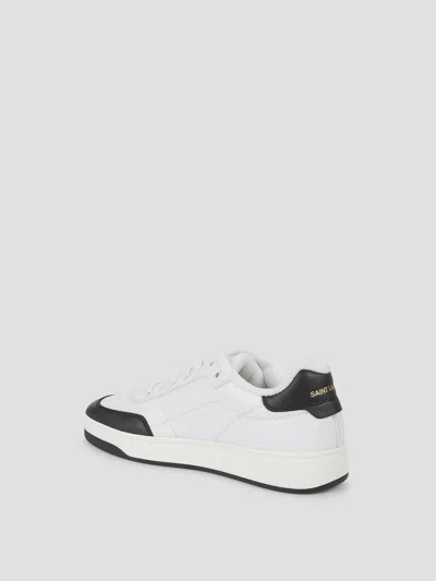 Saint Laurent White And Black Leather Sneakers In Multi