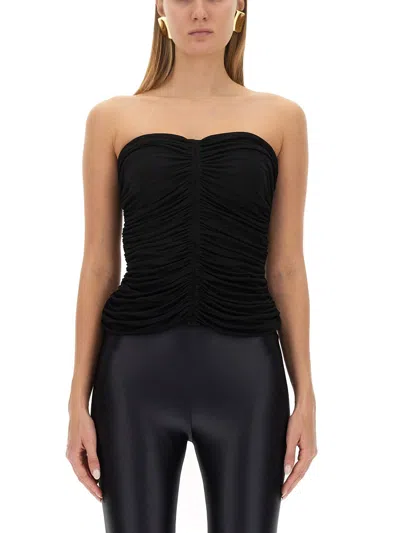 Saint Laurent Sleeveless Draped Cropped Top In Black