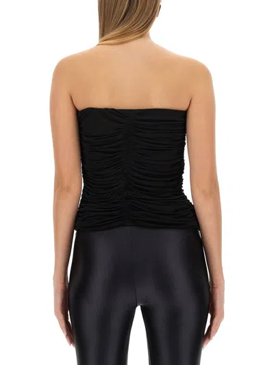 Saint Laurent Sleeveless Draped Cropped Top In Black