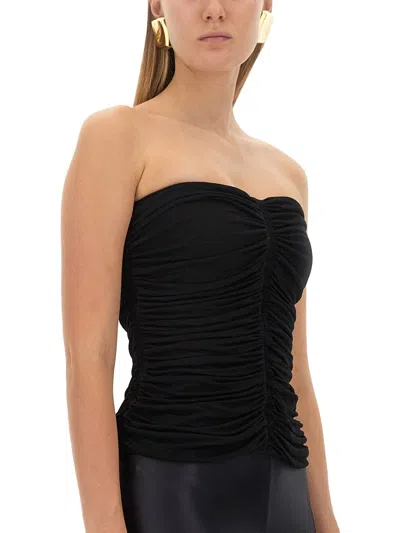 Saint Laurent Sleeveless Draped Cropped Top In Black