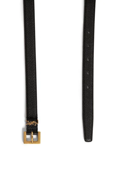 Saint Laurent Cassandre Thin Belt With Square Buckle In Grained Leather In Orange