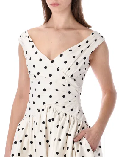 Self-portrait White Dress With All-over Polka Dot And Flared Skirt In Cotton Woman In Orange