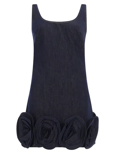 Self-portrait Short Blue Dress With Floral Applique Self Portrait In Black