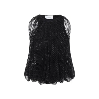Sportmax Embellished Mesh And Jersey Top In Black