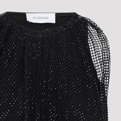 Sportmax Embellished Mesh And Jersey Top In Black